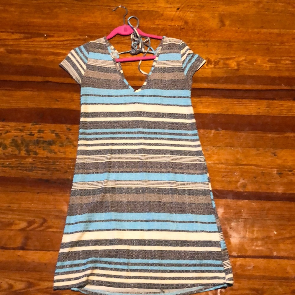 Blue/grey/pale yellow stripped dress
